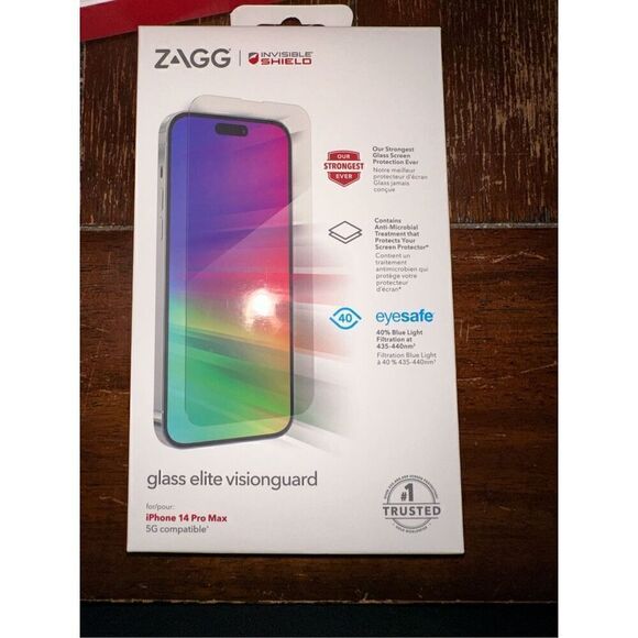 Zagg invisible Shield glass elite Visionguard iPhone 14 Pro Max Protector - Picture 2 of 5